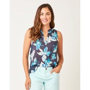 Carve Designs Dylan Tank Womens M Floral Blue Sleeveless V Neck Coastal Boho NWT